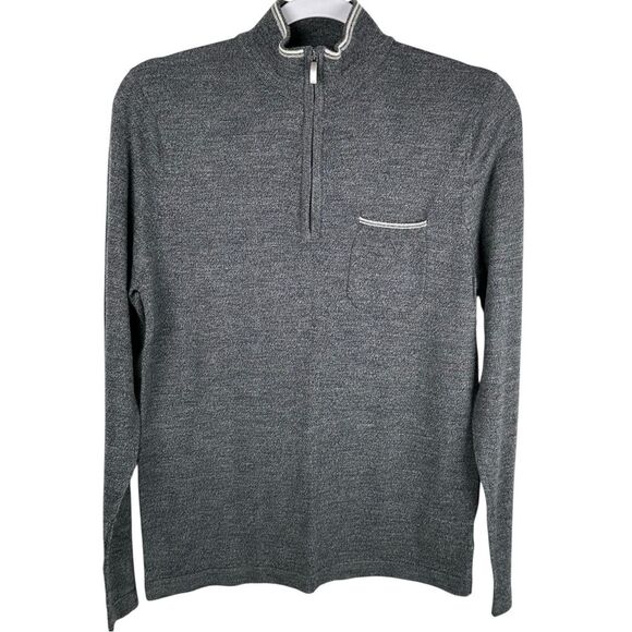 Patrick Assaraf Gray Extrafine Merino Wool Half Zip Pullover Sweater Mens Medium - Picture 1 of 6